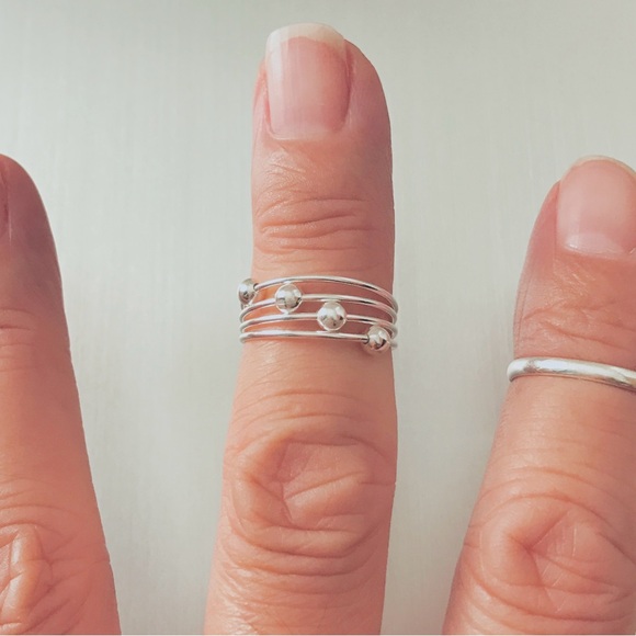 Sterling Silver Wire Bands Toe Ring with Sliding Balls, Delicate Bead Jewelry - Picture 5 of 8